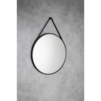 STAGO okrúhle zrkadlo 60cm, kožený opasok, čierna mat SG065