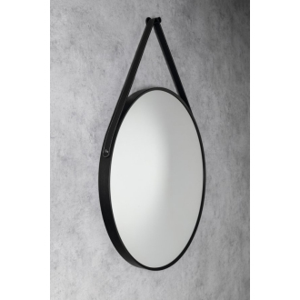 STAGO okrúhle zrkadlo 60cm, kožený opasok, čierna mat SG065