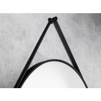 STAGO okrúhle zrkadlo 60cm, kožený opasok, čierna mat SG065