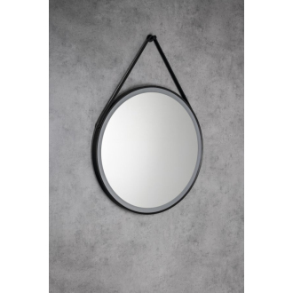 STAGO okrúhle zrkadlo s LED osvetlením 60cm, kožený opasok, dotykový senzor, čierna mat SG060