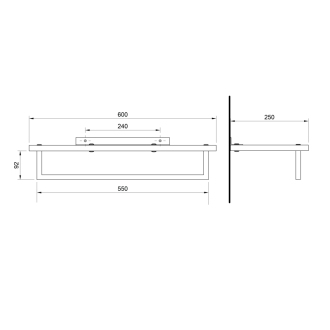 SKA polička na uteráky s hrazdou 600x250mm, dub/čierna mat SKA385B