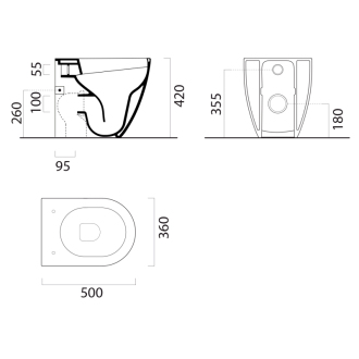 PURA WC misa stojaca, Swirlflush, 36x50cm, spodný/zadný odpad, biela ExtraGlaze 880411