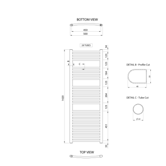 ALYA vykurovacie teleso oblé 500x1420mm, chróm LLC203