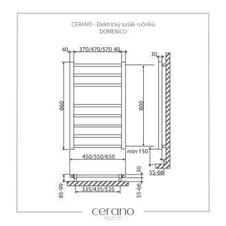 CERANO Elektrický sušiak uterákov Domenico čierna matná 860x550 mm LIV-ER-8-55