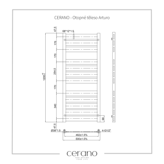 CERANO Vykurovacie teleso Arturo kombinovaný 644W čierna matná 1200x500 mm CER-429622