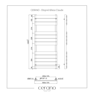 CERANO Vykurovacie teleso Claude kombinovaný 650W čierna matná 1200x500 mm CER-429658