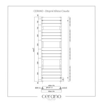 CERANO Vykurovacie teleso Claude kombinovaný 866W čierna matná 1600x500 mm CER-429661