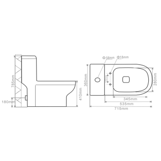 HUBERT WC kombi, zadný/spodný odpad s elektronickým bidetom USPA LUX UB-6635RU-2