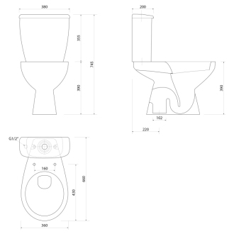 MANUEL WC kombi, dvojtlačidlo 3/6l, spodný odpad, biela PS8814