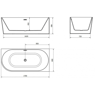 Mexen MIA vaňa voľne stojaca pravá 170x80 cm, bez krytky prepadu a zátky 52691708000P-SS
