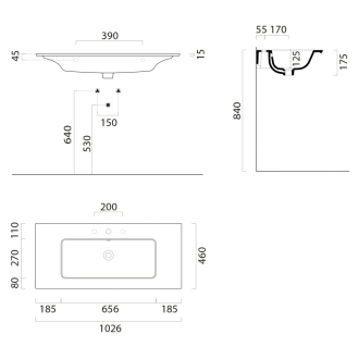 PURA keramické umývadlo Slim 102x46cm, biela mat 8886109