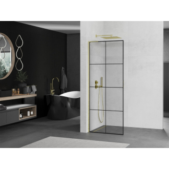 Mexen Kioto L Walk-in sprchová stena 80x200, čierny vzor, brúsené zlato 800-080-103-55-77