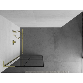Mexen Kioto L Walk-in sprchová stena 90x200, čierny vzor, brúsené zlato 800-090-103-55-77