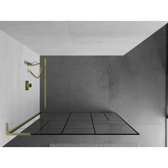 Mexen Kioto L Walk-in sprchová stena 90x200, čierny vzor, brúsené zlato 800-090-103-55-78