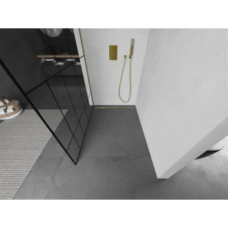 Mexen Kioto L Walk-in sprchová stena 110x200, čierny vzor, brúsené zlato 800-110-103-55-78