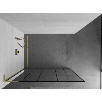 Mexen Kioto L Walk-in sprchová stena 110x200, čierny vzor, brúsené zlato 800-110-103-55-78