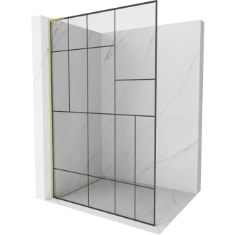 Mexen Kioto L Walk-in sprchová stena 120x200, čierny vzor, brúsené zlato 800-120-103-55-78