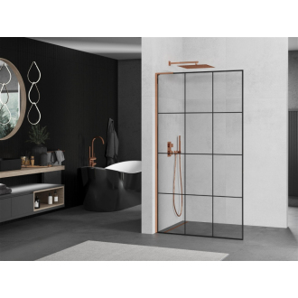 Mexen Kioto L Walk-in sprchová stena 120x200, čierny vzor, ružové zlato 800-120-103-60-77
