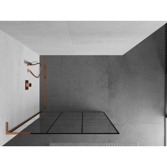 Mexen Kioto L Walk-in sprchová stena 120x200, čierny vzor, ružové zlato 800-120-103-60-77