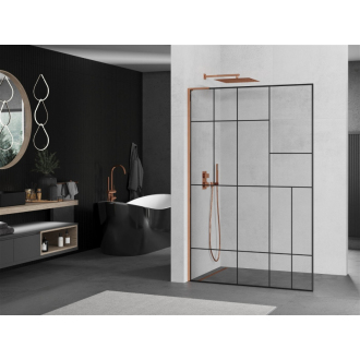 Mexen Kioto L Walk-in sprchová stena 120x200, čierny vzor, ružové zlato 800-120-103-60-78