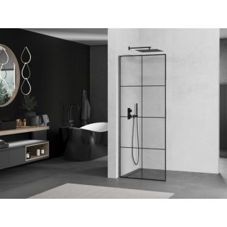 Mexen Kioto L Walk-in sprchová stena 90x200, čierny vzor, šedá kefa. 800-090-103-66-77