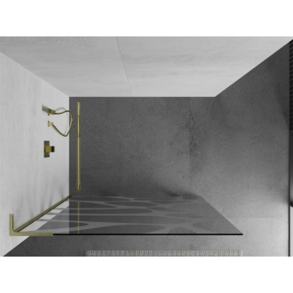 Mexen Kioto L Walk-in sprchová stena 120x200, biely vzor, brúsené zlato 800-120-103-55-97
