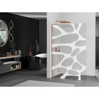 Mexen Kioto L Walk-in sprchová stena 70x200 cm, biely vzor, ružové zlato 800-070-103-60-97