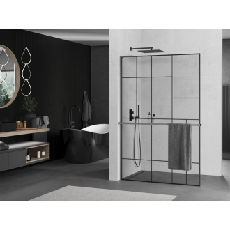 Mexen Kioto L Walk-in sprchová stena 90x200 cm, čierny vzor, kov 800-090-103-95-78