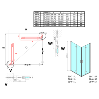 ZOOM obdĺžnikový sprchovací kút 700x900mm, rohový vstup ZL4715L-04