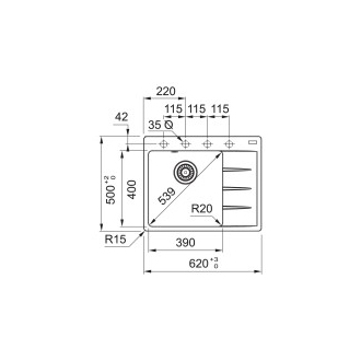 Franke Granitový drez CNG 611-62 TL/2 sivá bridlica 620x500, sifón 114.0713.949
