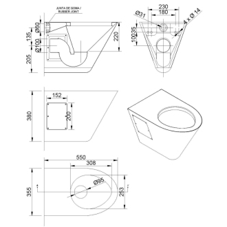 WC misa závesná 380x300x550 mm, nerez mat 13018.S