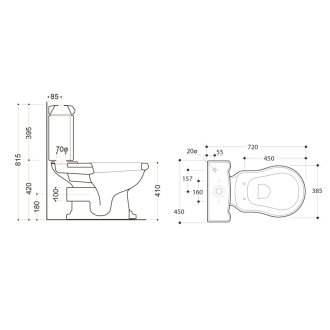 RETRO WC kombi misa 38,5x72cm, zadný odpad, čierna mat 101331