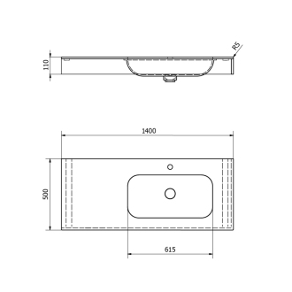 EMICO umývadlo, Rockstone, 140x50cm, golier L, pravé, biela mat EM140-B1R-L