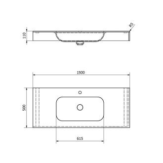 EMICO umývadlo, Rockstone, 150x50cm, golier L, biela mat EM150-B1M-L