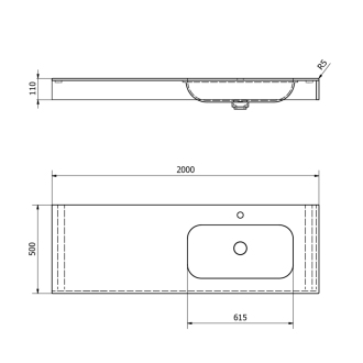 EMICO umývadlo, Rockstone, 200x50cm, golier L, pravé, biela mat EM200-B1R-L