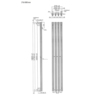 PILON vykurovacie teleso 270x1800mm, so štyrmi háčikmi pre uterák, chróm