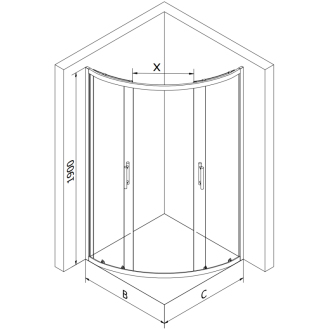 MEXEN RIO sprchovací kút štvrťkruh 80x80x190 cm 5mm čierna-číre 863-080-080-70-00