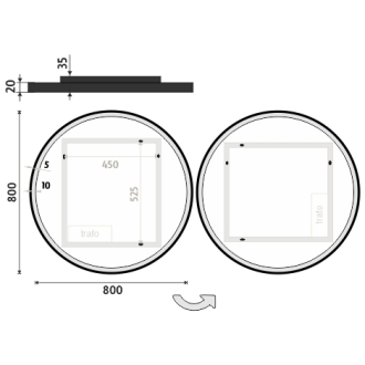 Nimco ZPC 28002R-90 Čierne okrúhle LED zrkadlo pr. 800