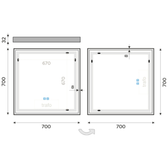 Nimco ZP 13077VX LED zrkadlo 700x700 s dvoma dotykovými senzormi