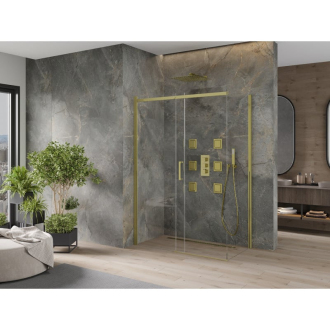 Mexen Omega výsuvná sprchová kabína 140 x 70 cm, priehľadná, zlatá - 825-140-070-50-00