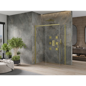 Mexen Omega výsuvná sprchová kabína 140 x 70 cm, priehľadná, zlatá - 825-140-070-50-00