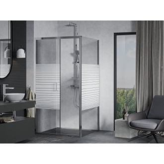 Mexen Apia vysúvací sprchovací kút 90 x 90 cm, transparentný/pruhy, chróm - 840-090-090-01-20
