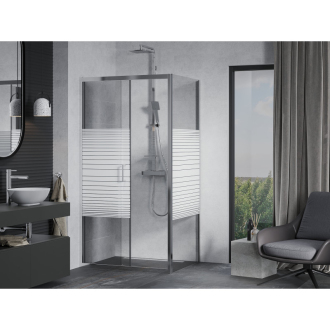 Mexen Apia výsuvná sprchová kabína 95 x 90 cm, transparentná/pruhy, chróm - 840-095-090-01-20