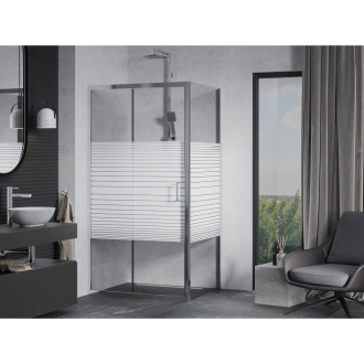 Mexen Apia výsuvná sprchová kabína 95 x 90 cm, transparentná/pruhy, chróm - 840-095-090-01-20