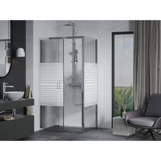 Mexen Apia vysúvací sprchovací kút 140 x 80 cm, transparentný/pruhy, chróm - 840-140-080-01-20