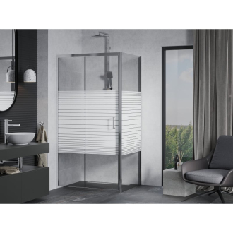 Mexen Apia vysúvací sprchovací kút 140 x 80 cm, transparentný/pruhy, chróm - 840-140-080-01-20