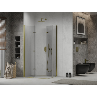 Mexen Lima Duo skladací sprchovací kút 90 x 80 cm, transparentný, zlatá - 856-090-080-50-00-02