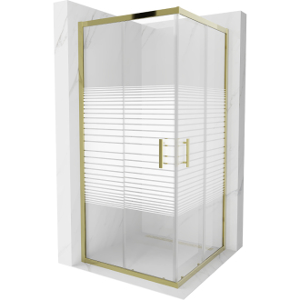 Mexen Rio štvorcový sprchovací kút 90 x 90 cm, pruhy, zlatá - 860-090-090-50-20