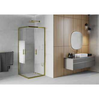 Mexen Rio štvorcový sprchovací kút 90 x 90 cm, pruhy, zlatá - 860-090-090-50-20