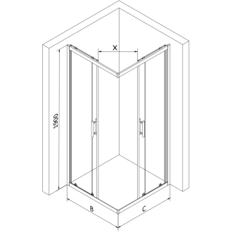 Mexen Rio štvorcový sprchovací kút 90 x 90 cm, pruhy, zlatá - 860-090-090-50-20